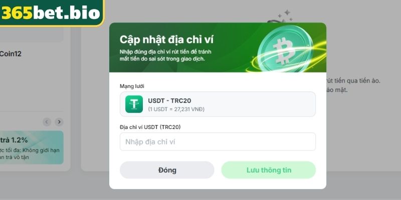 Chọn mục Rút tiền 365Bet và phương thức